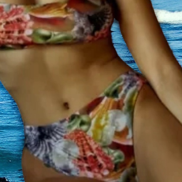 Hosbjerg Free People Fulon Shell Print Green 1-Shoulder Top & High Cut Legs 2Pc - Picture 3 of 5